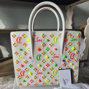 Christian Louboutin paloma Blanco tote with fluo details